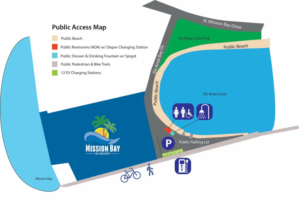 map showing public amenities at De Anza Cove