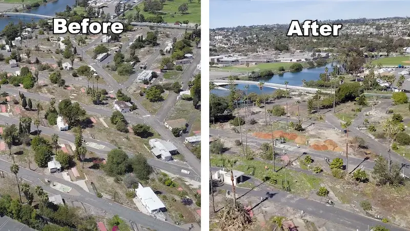 Before and after photo of De Anza Clean Up project