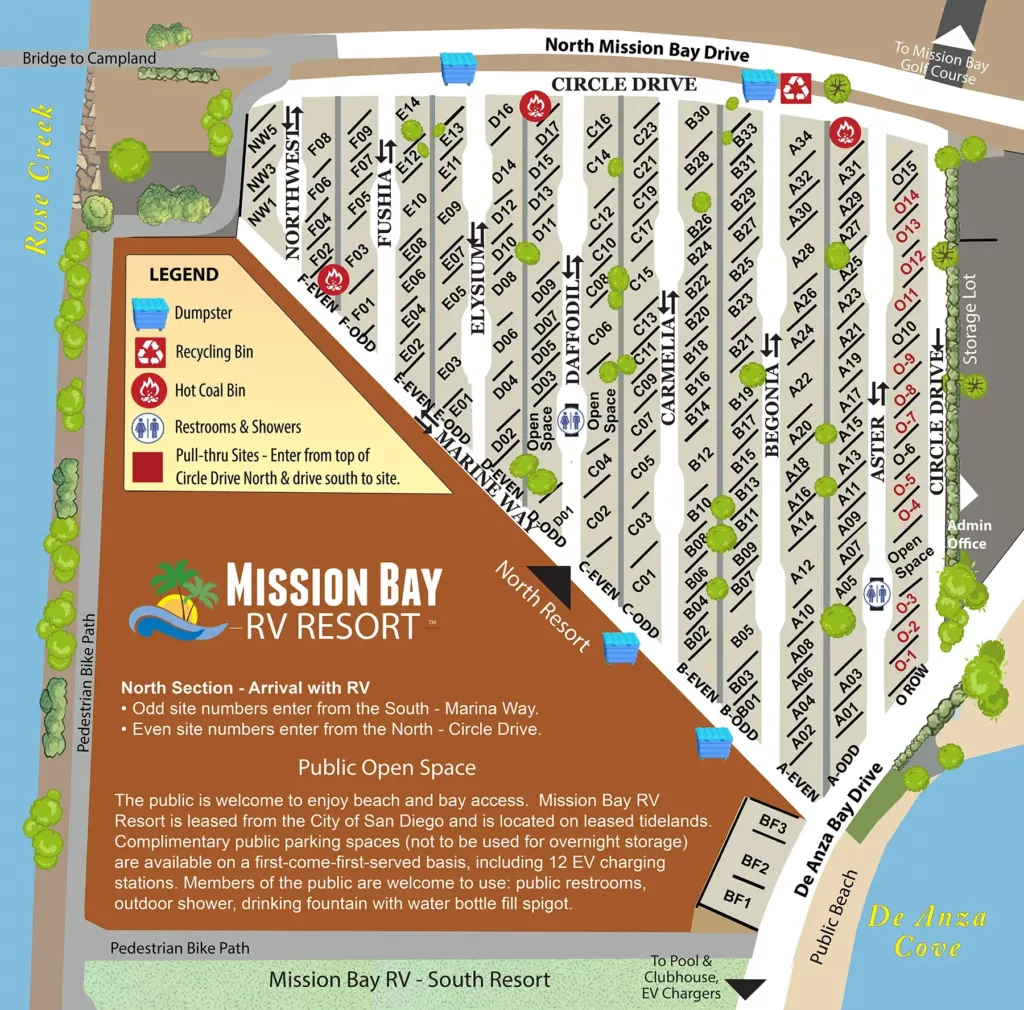 Site map of Mission Bay RV Resort North