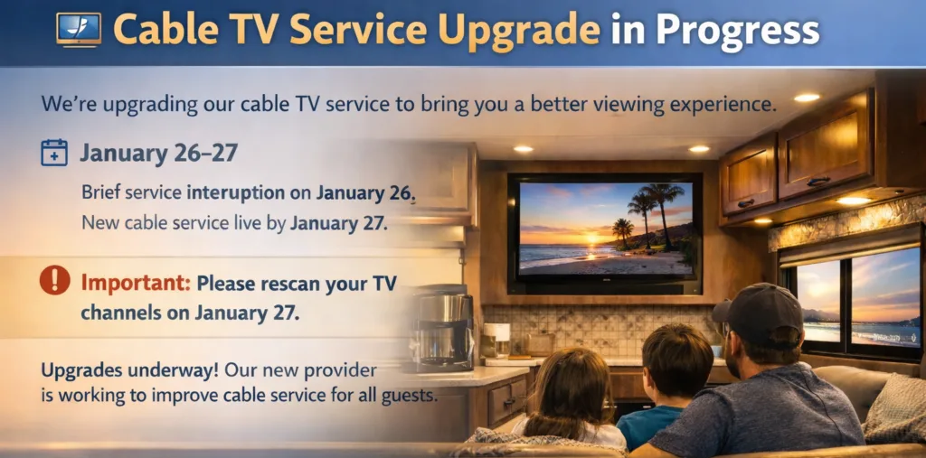announcement that we are upgrading cable tv on 1/26-1/27/26