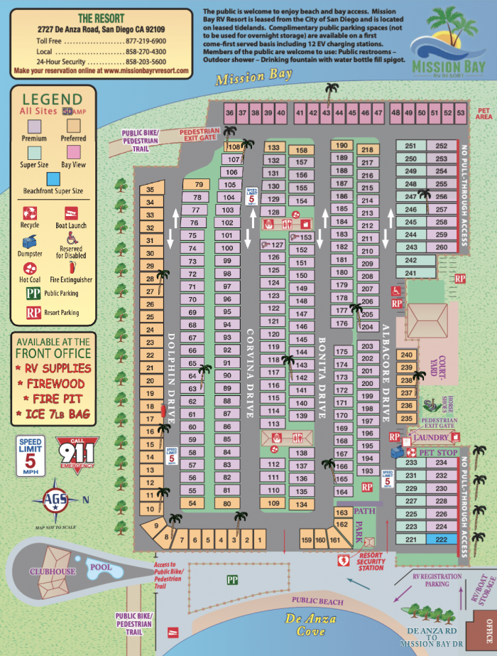 Mission Bay RV Resort and Public Beach Map